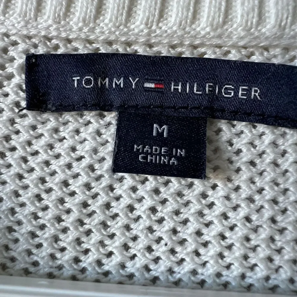 Tommy Hilfiger Sweater Womens Medium White Navy Stripe Lace‎ Up Hooded Pullover